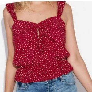 Express red and white polka dot peplum tank